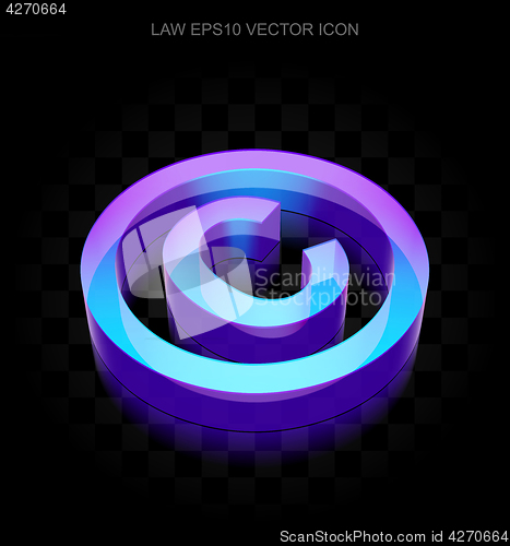 Image of Law icon: 3d neon glowing Copyright made of glass, EPS 10 vector.