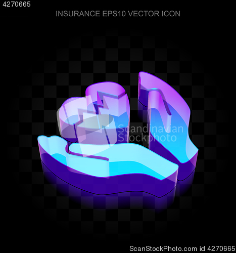 Image of Insurance icon: 3d neon glowing Heart And Palm made of glass, EPS 10 vector.