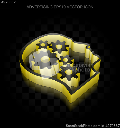 Image of Marketing icon: Yellow 3d Head With Gears made of paper, transparent shadow, EPS 10 vector.