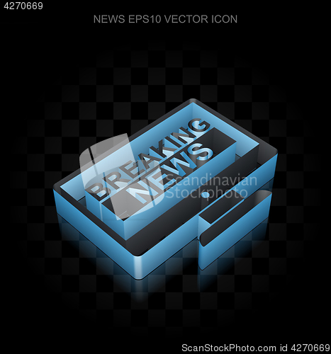 Image of News icon: Blue 3d Breaking News On Screen made of paper, transparent shadow, EPS 10 vector.