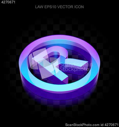 Image of Law icon: 3d neon glowing Registered made of glass, EPS 10 vector.