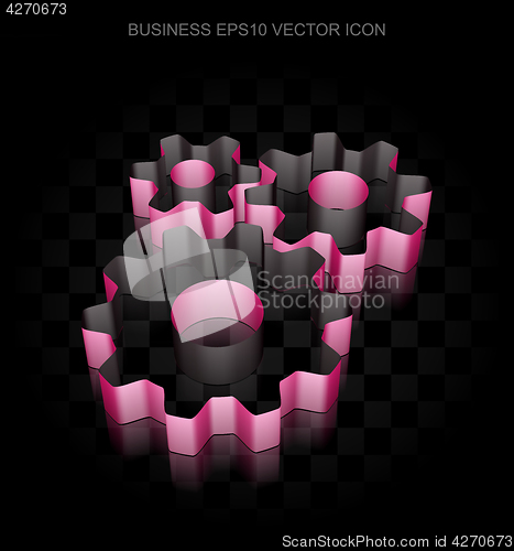 Image of Finance icon: Crimson 3d Gears made of paper, transparent shadow, EPS 10 vector.