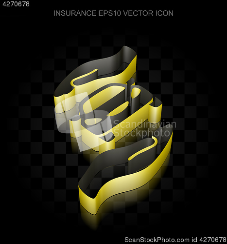 Image of Insurance icon: Yellow 3d Car And Palm made of paper, transparent shadow, EPS 10 vector.