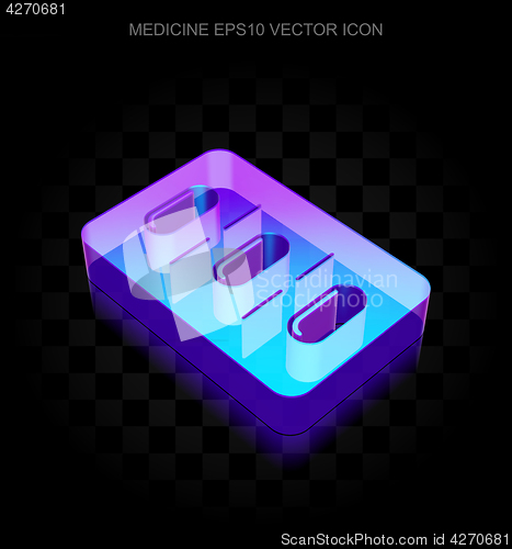 Image of Healthcare icon: 3d neon glowing Pills Blister made of glass, EPS 10 vector.