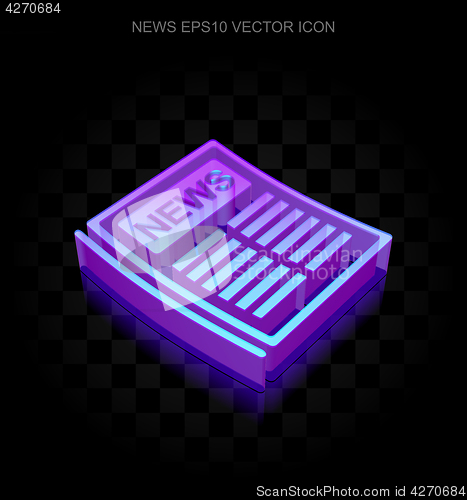 Image of News icon: 3d neon glowing Newspaper made of glass, EPS 10 vector.