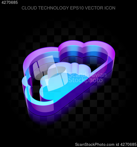 Image of Cloud computing icon: 3d neon glowing Cloud made of glass, EPS 10 vector.