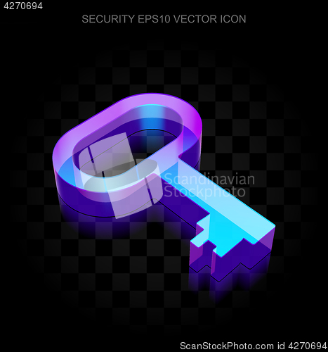 Image of Protection icon: 3d neon glowing Key made of glass, EPS 10 vector.