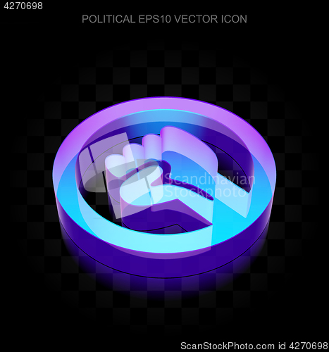 Image of Politics icon: 3d neon glowing Uprising made of glass, EPS 10 vector.
