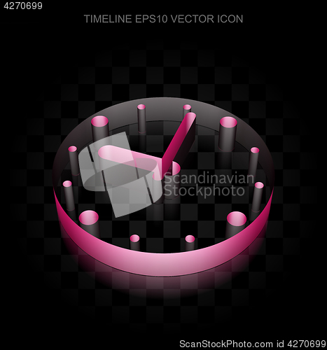 Image of Timeline icon: Crimson 3d Clock made of paper, transparent shadow, EPS 10 vector.