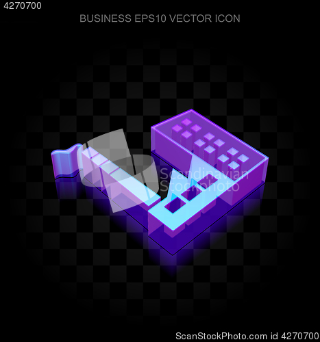 Image of Finance icon: 3d neon glowing Industry Building made of glass, EPS 10 vector.