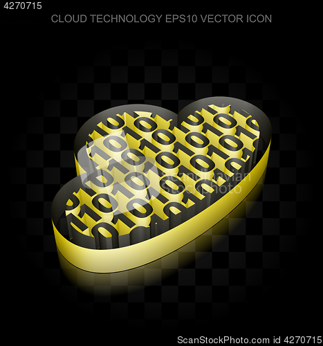 Image of Cloud networking icon: Yellow 3d Cloud With Code made of paper, transparent shadow, EPS 10 vector.