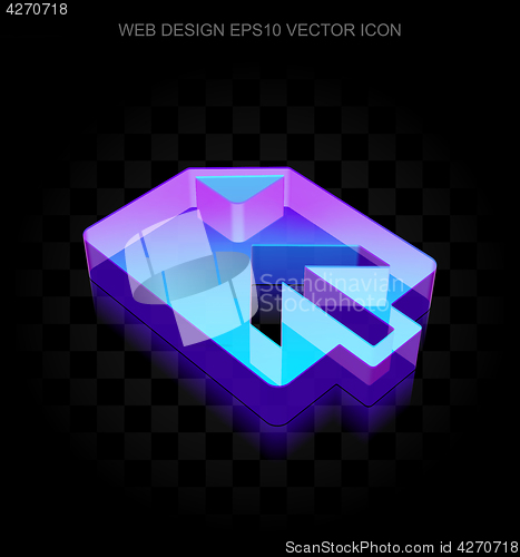 Image of Web development icon: 3d neon glowing Upload made of glass, EPS 10 vector.