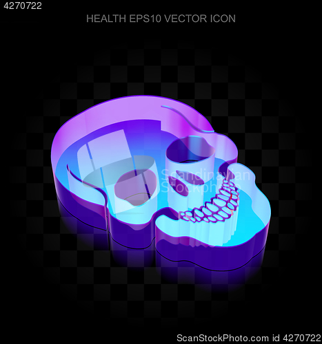 Image of Healthcare icon: 3d neon glowing Scull made of glass, EPS 10 vector.