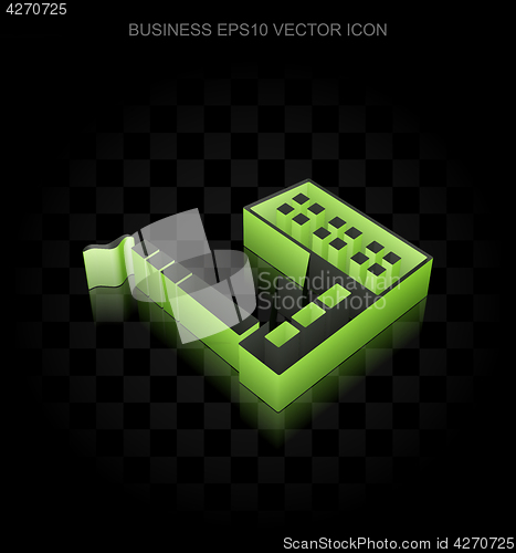 Image of Business icon: Green 3d Industry Building made of paper, transparent shadow, EPS 10 vector.