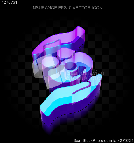 Image of Insurance icon: 3d neon glowing Family And Palm made of glass, EPS 10 vector.