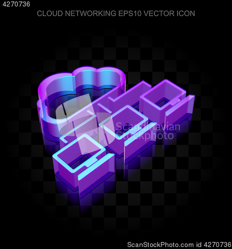 Image of Cloud networking icon: 3d neon glowing Cloud Network made of glass, EPS 10 vector.