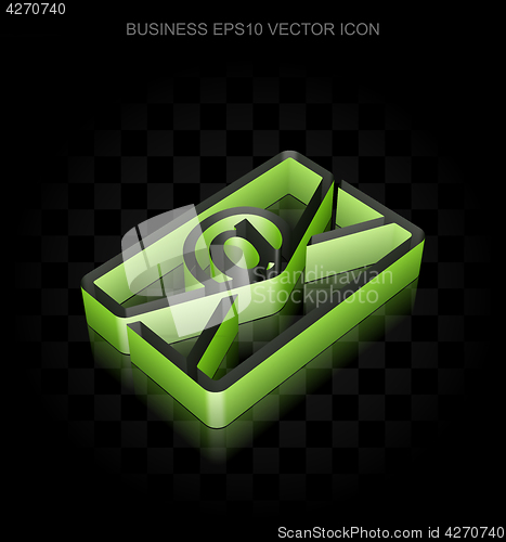 Image of Finance icon: Green 3d Email made of paper, transparent shadow, EPS 10 vector.