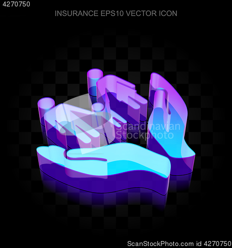 Image of Insurance icon: 3d neon glowing Family And Palm made of glass, EPS 10 vector.