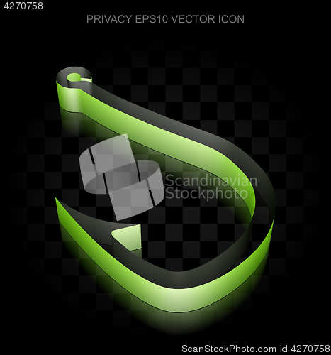 Image of Privacy icon: Green 3d Fishing Hook made of paper, transparent shadow, EPS 10 vector.