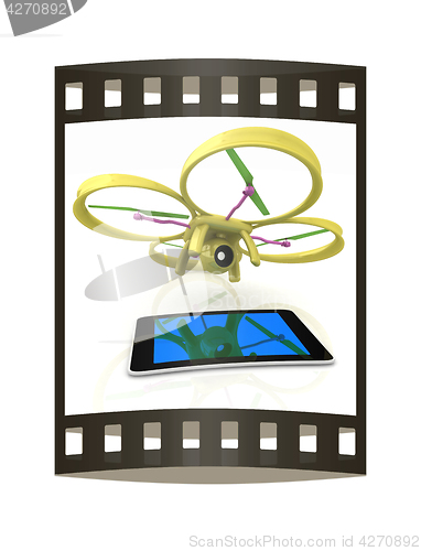 Image of Drone with tablet pc. The film strip