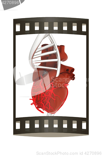 Image of DNA and heart. 3d illustration. The film strip