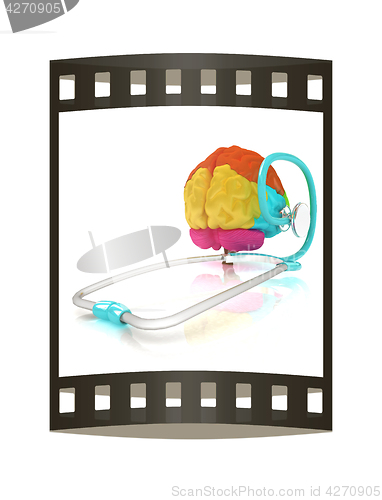 Image of stethoscope and brain. 3d illustration. The film strip