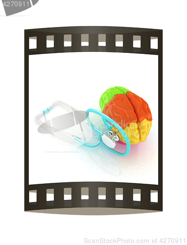 Image of stethoscope and brain. 3d illustration. The film strip