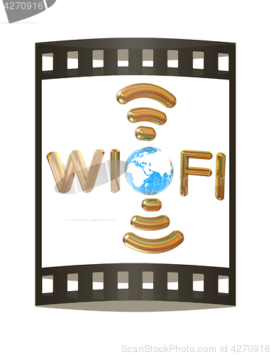 Image of Gold wifi icon for new year holidays. 3d illustration. The film 