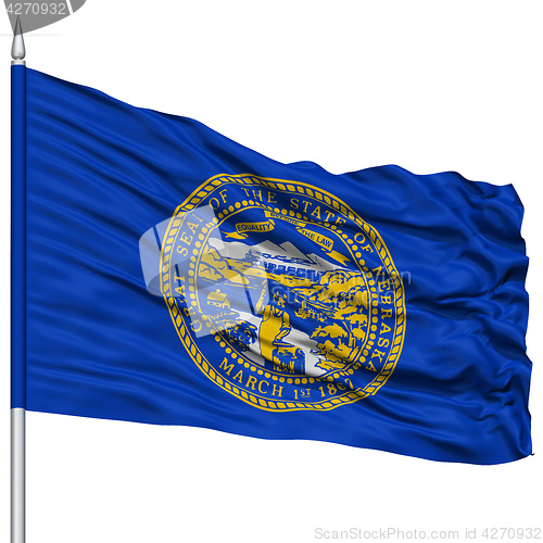 Image of Isolated Nebraska Flag on Flagpole, USA state