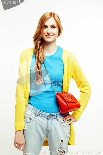 Image of young pretty red hair woman happy smiling isolated on white background, lifestyle people concept