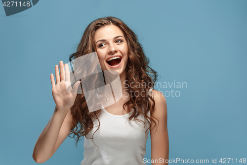 Image of The young woman\'s portrait with happy emotions