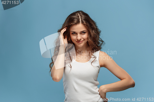 Image of The young woman\'s portrait with happy emotions