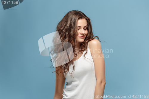 Image of The young woman\'s portrait with happy emotions