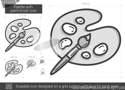 Image of Palette with paint brush line icon.