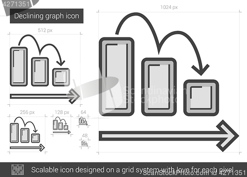 Image of Declining graph line icon.