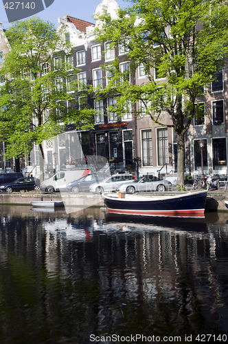 Image of canal with boats and homes amsterdam holland