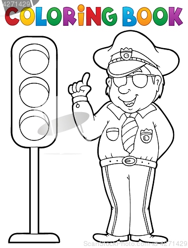 Image of Coloring book policeman with semaphore