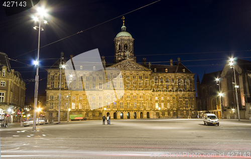 Image of royal palace night dam square amsterdam holland