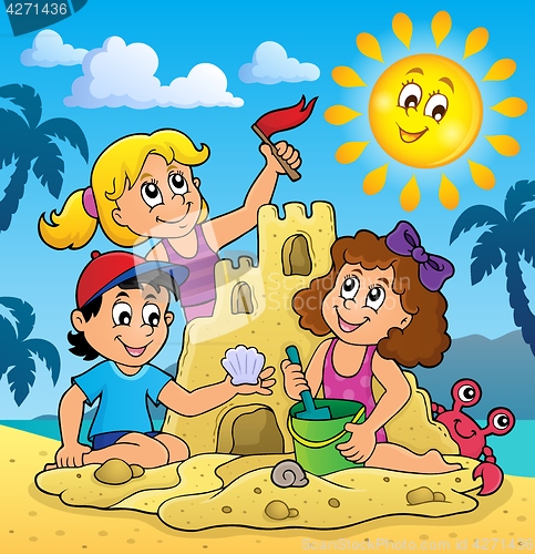 Image of Children building sand castle theme 3