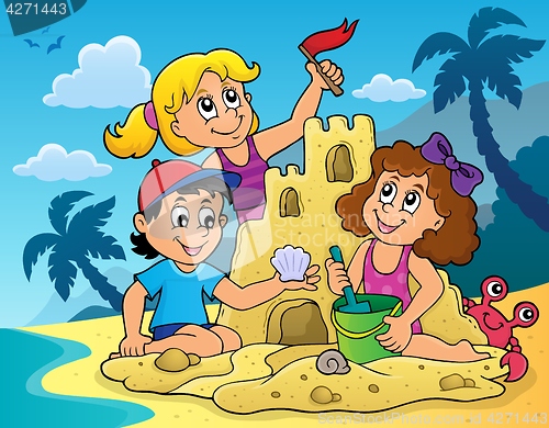 Image of Children building sand castle theme 2