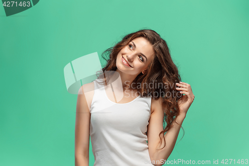 Image of The young woman\'s portrait with happy emotions