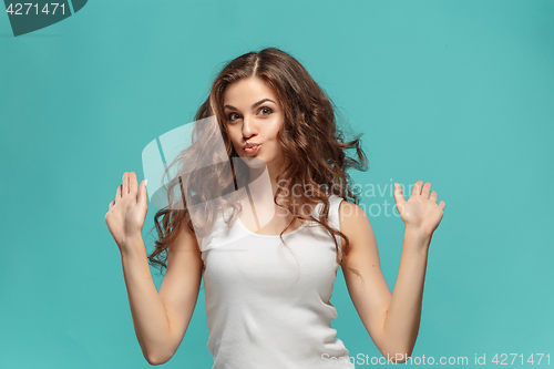 Image of The young woman\'s portrait with happy emotions