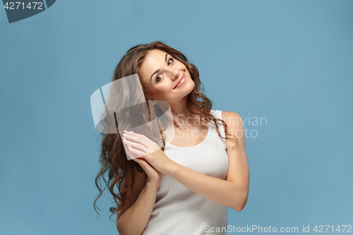 Image of The young woman\'s portrait with happy emotions