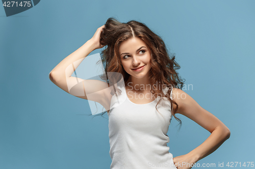 Image of The young woman\'s portrait with happy emotions