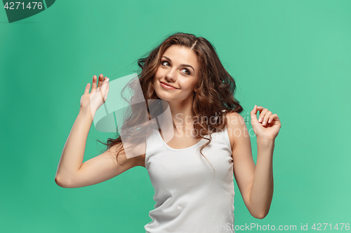 Image of The young woman\'s portrait with happy emotions