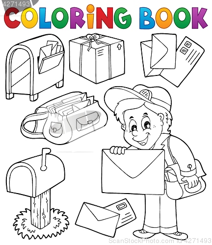 Image of Coloring book with postman thematics