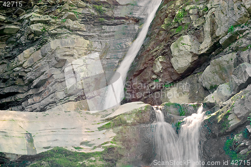 Image of Double waterfall and rocks, Perino river, Valtrebbia, Italy