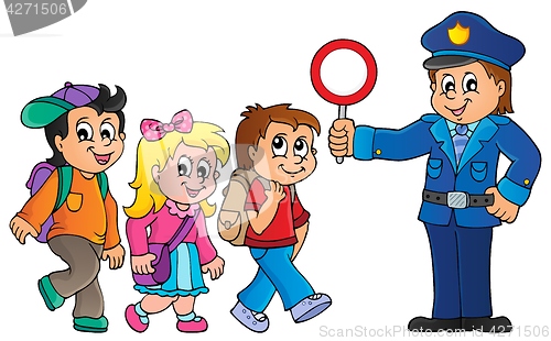 Image of Pupils and policeman image 1