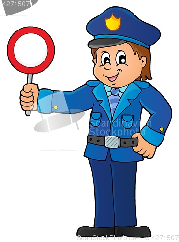 Image of Policeman holds stop sign theme 1