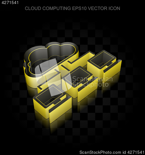 Image of Cloud technology icon: Yellow 3d Cloud Network made of paper, transparent shadow, EPS 10 vector.